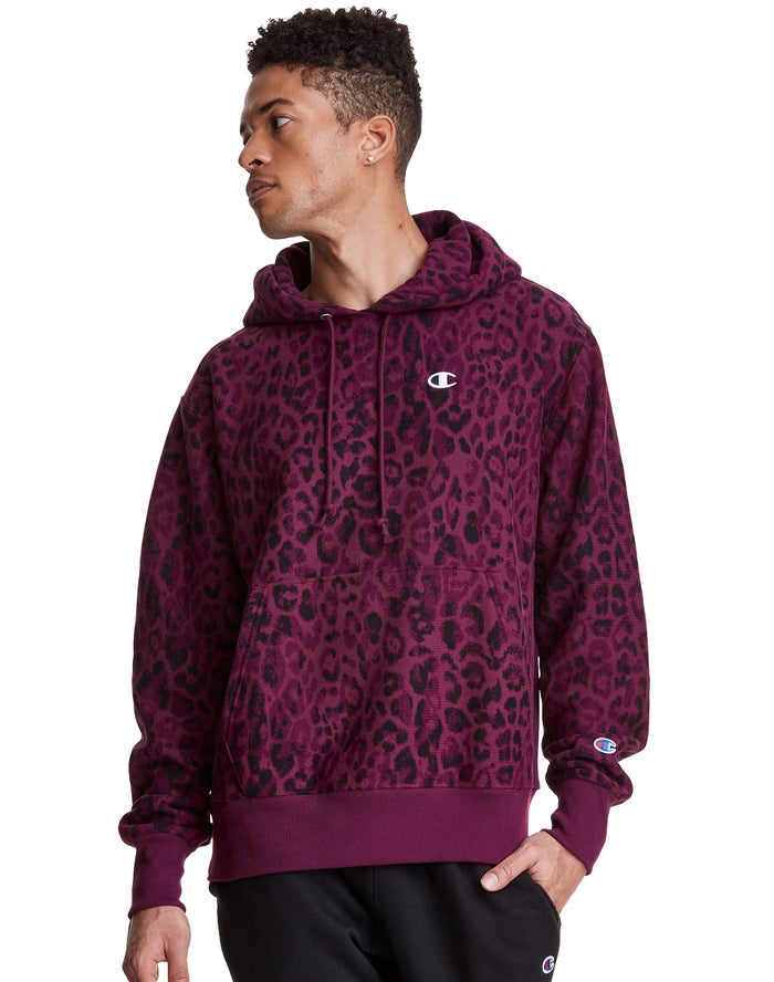 Champion Reverse Weave All Over Print Hoodie Heren - DonkerPaars - Belgie 1854GUQIS